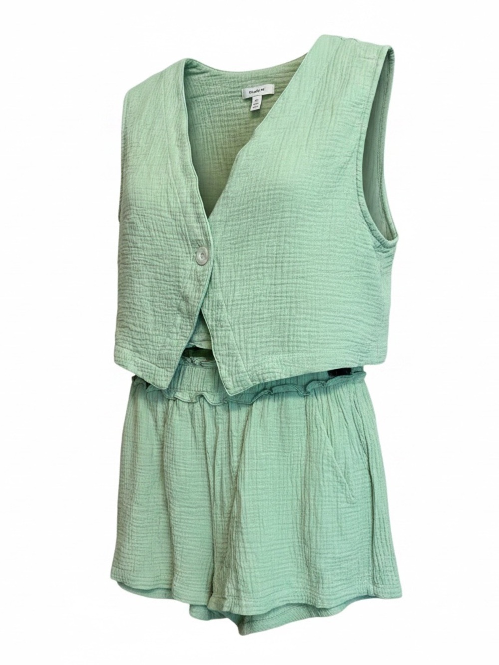 Cupshe Green Gauze Matching Set | Crop Top & Shorts | Size M | Coastal Chic